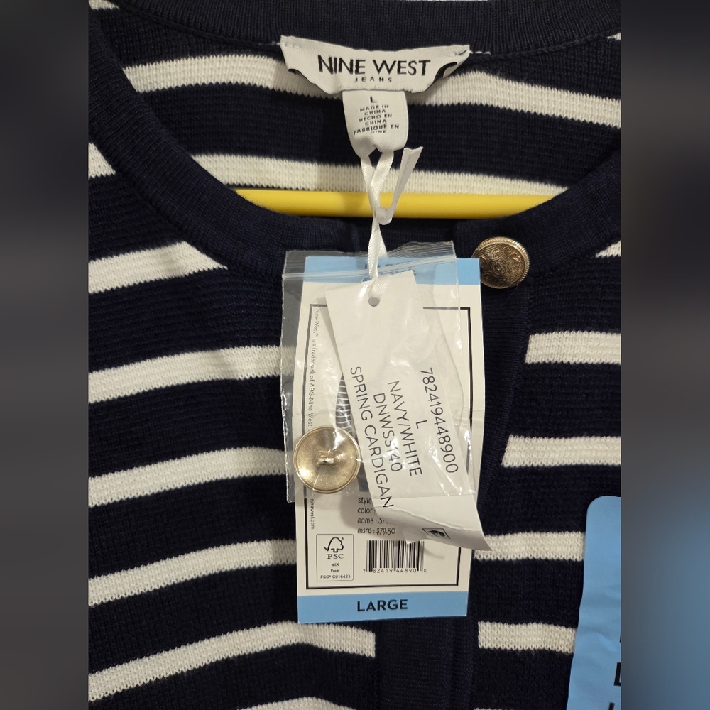 Nine West Women's Cardigan, Navy/White Stripe - Large - Picture 3 of 6